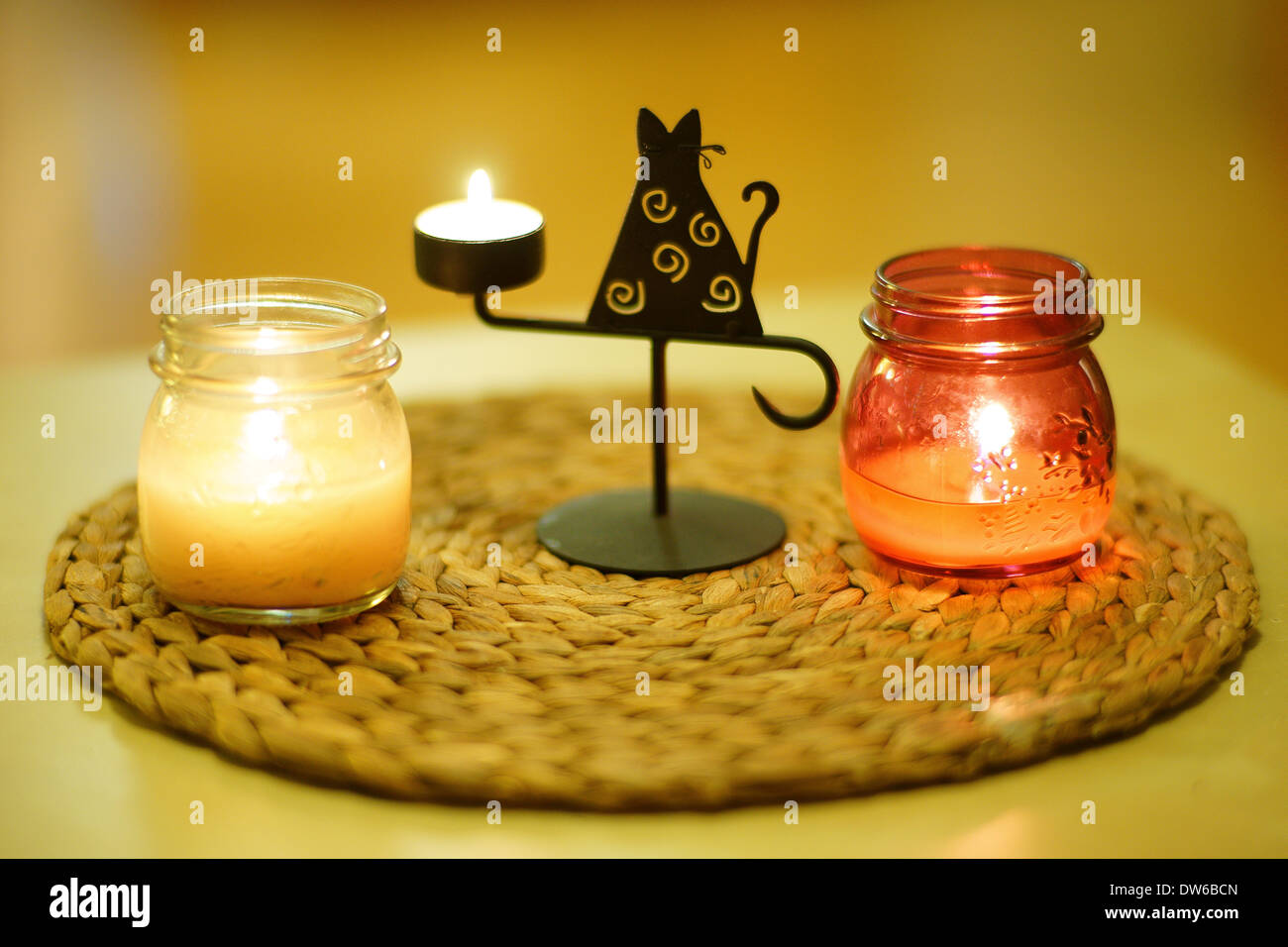 Warm candle light home candles burning Stock Photo