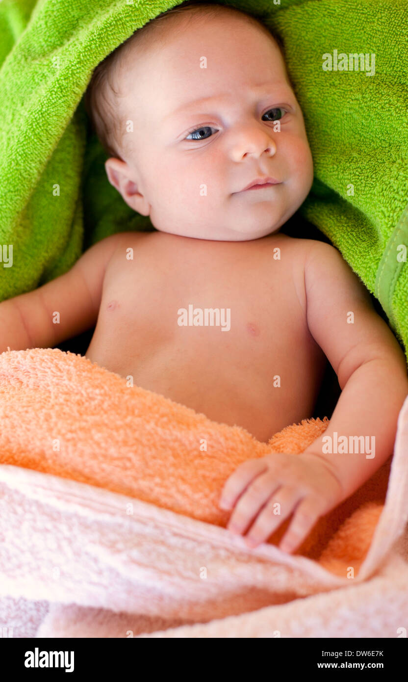 Baby boy in the towels Stock Photo Alamy