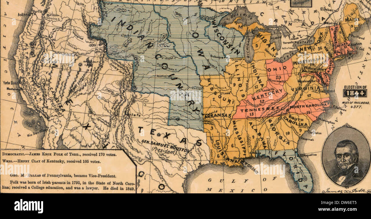 USA Presidential Election of 1844 in which Democratic Candidate James Polk defeated Whig Candidate Henry Clay 170 to 105 Stock Photo