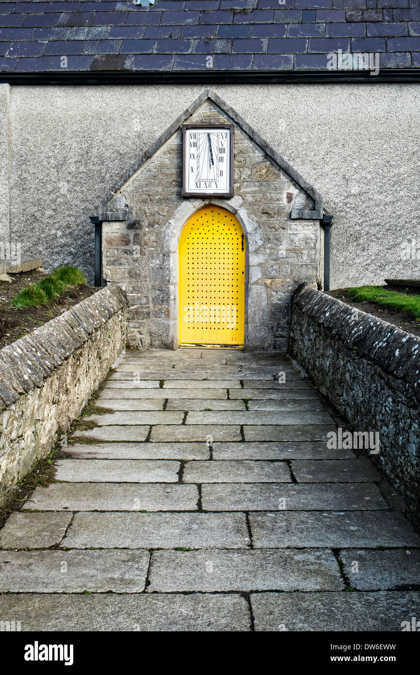 The entrance to St. Patricks Church of Ireland church, Donabate, county Dublin, Ireland with sundial Stock Photo
