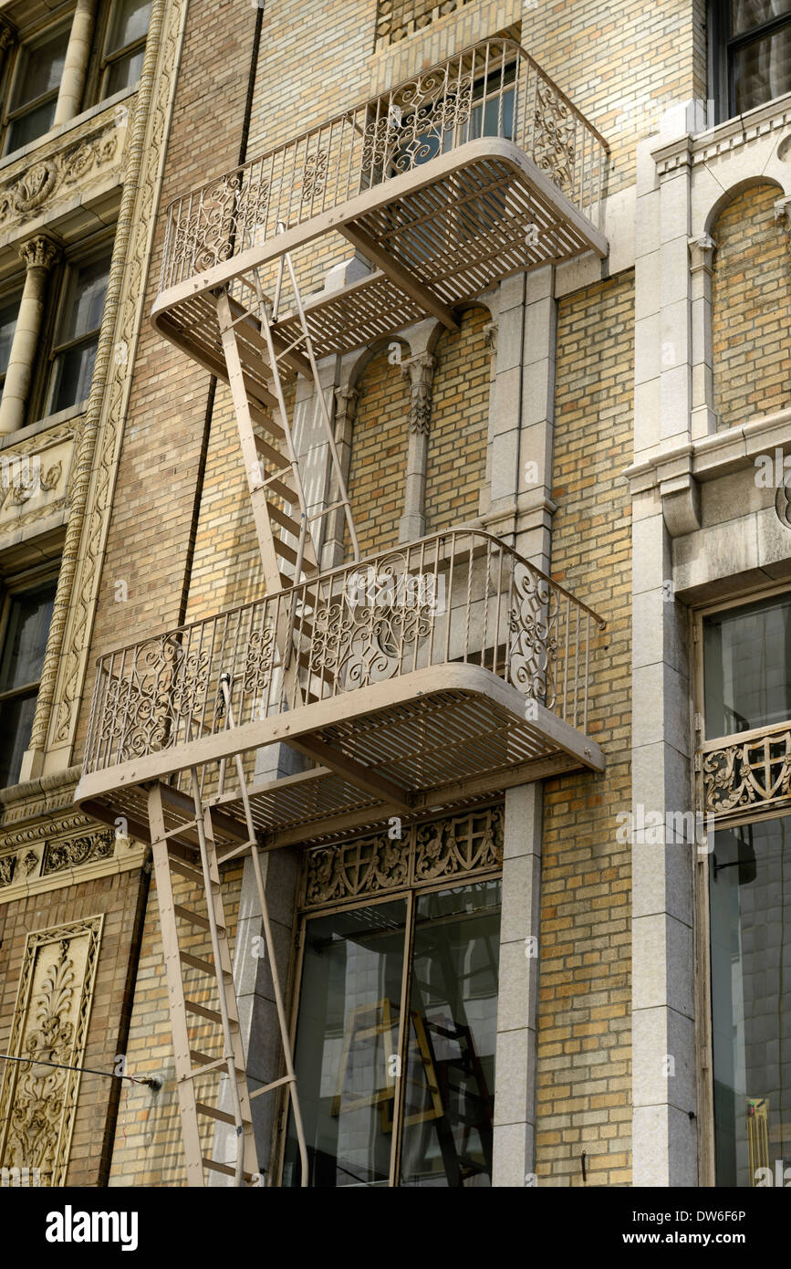 fire escape stairs wrought iron architecture residential safety building house balconies Nob Hill San Francisco California Stock Photo