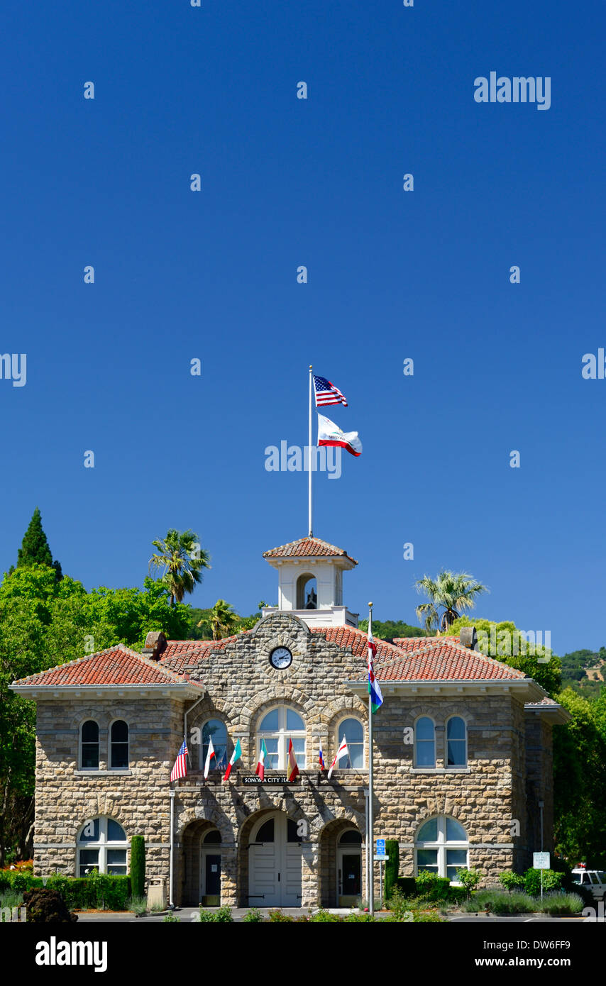 sonoma city hall plaza building government buildings landmark historic history tourism usa california Stock Photo