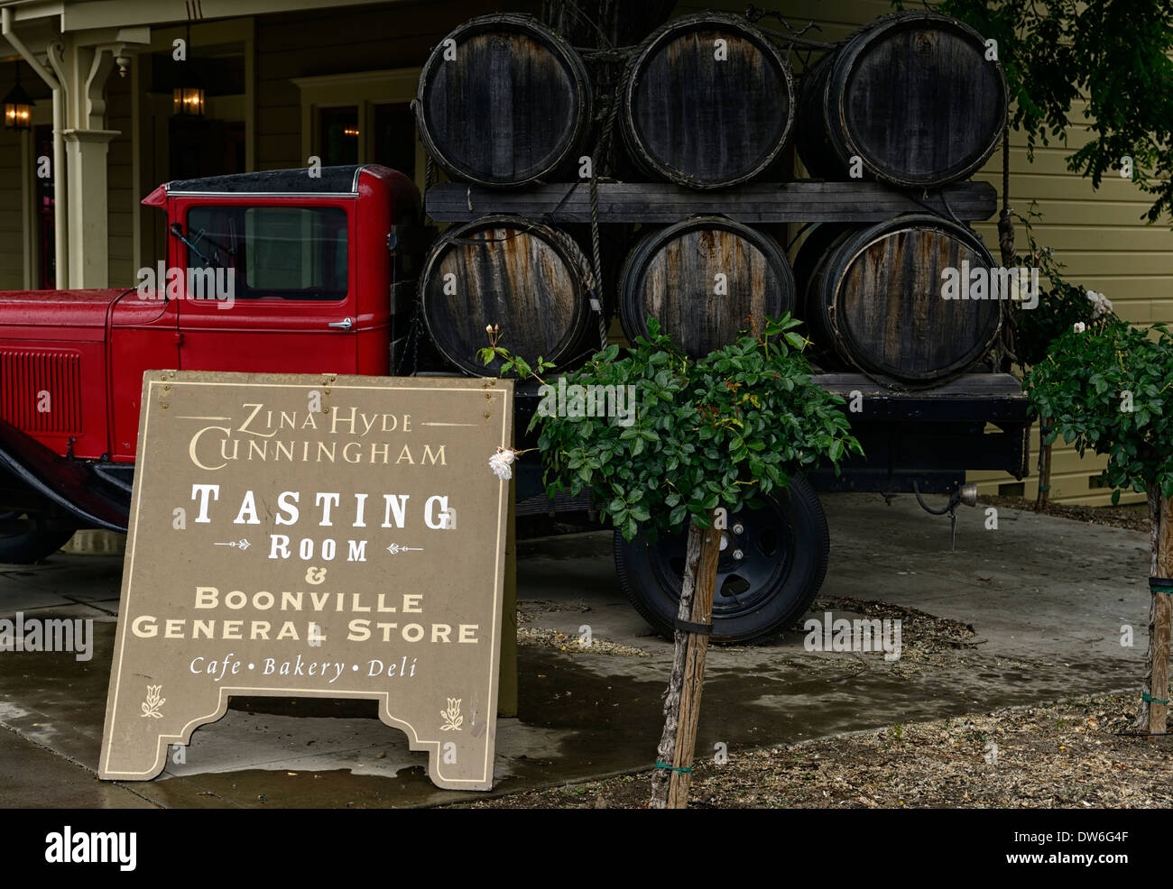 classic historic car truck outside Zina Hyde tasting room winery boonville california wine route tour Stock Photo