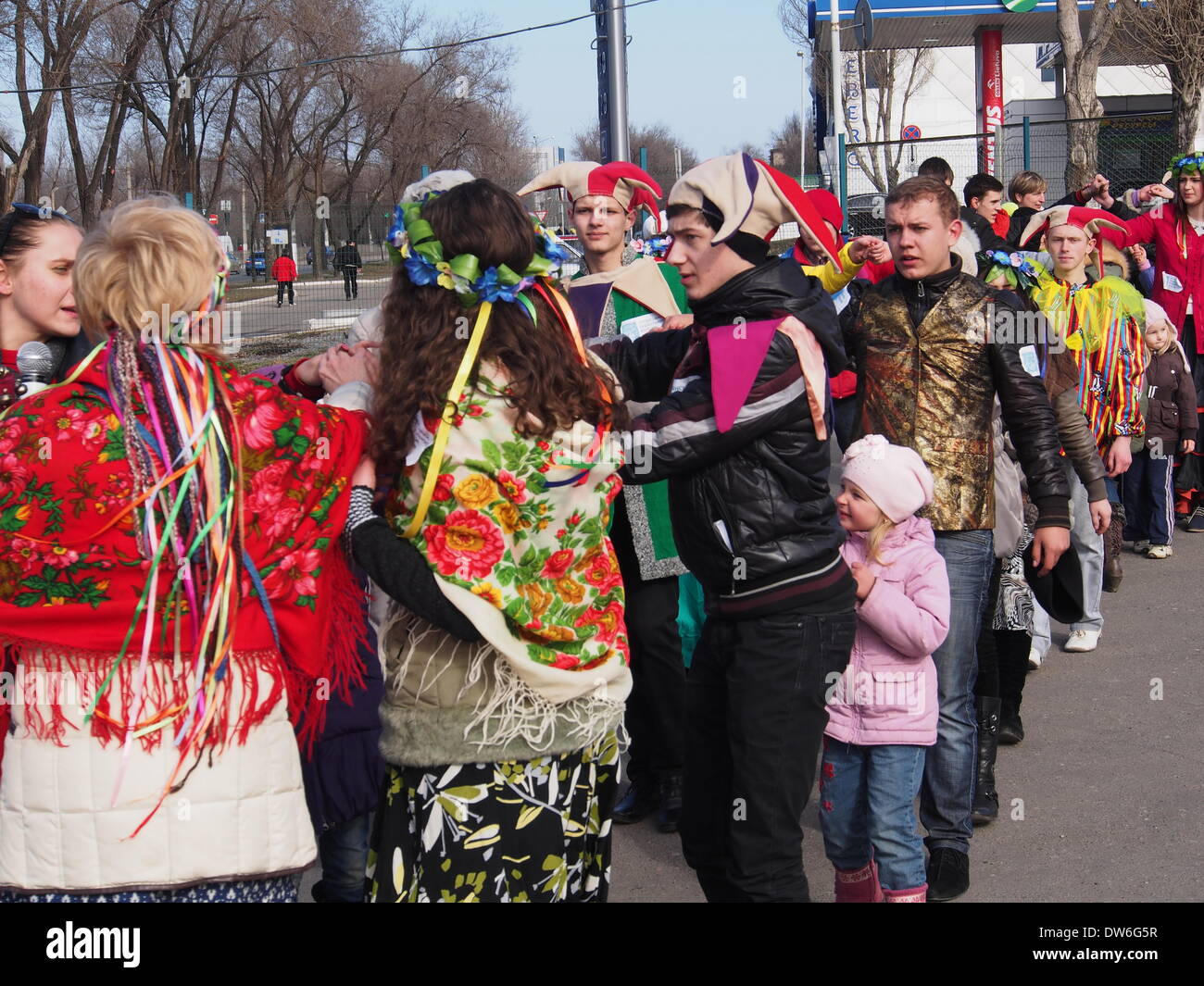 Lugansk, Ukraine. 1st March, 2014. Maslenitsa or Pancake Week is the only purely Slavic Holiday that dates back to the pagan times. This is the celebration of the imminent end of the winter which the Orthodox Church has accommodated as a week of feasting before Great Lent. Credit:  Igor Golovnov/Alamy Live News Stock Photo