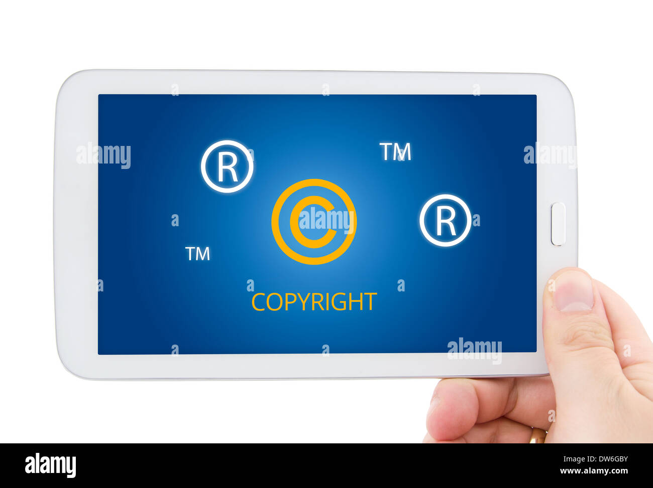 Copyright, registered, trademark symbols on tablet pc display Stock