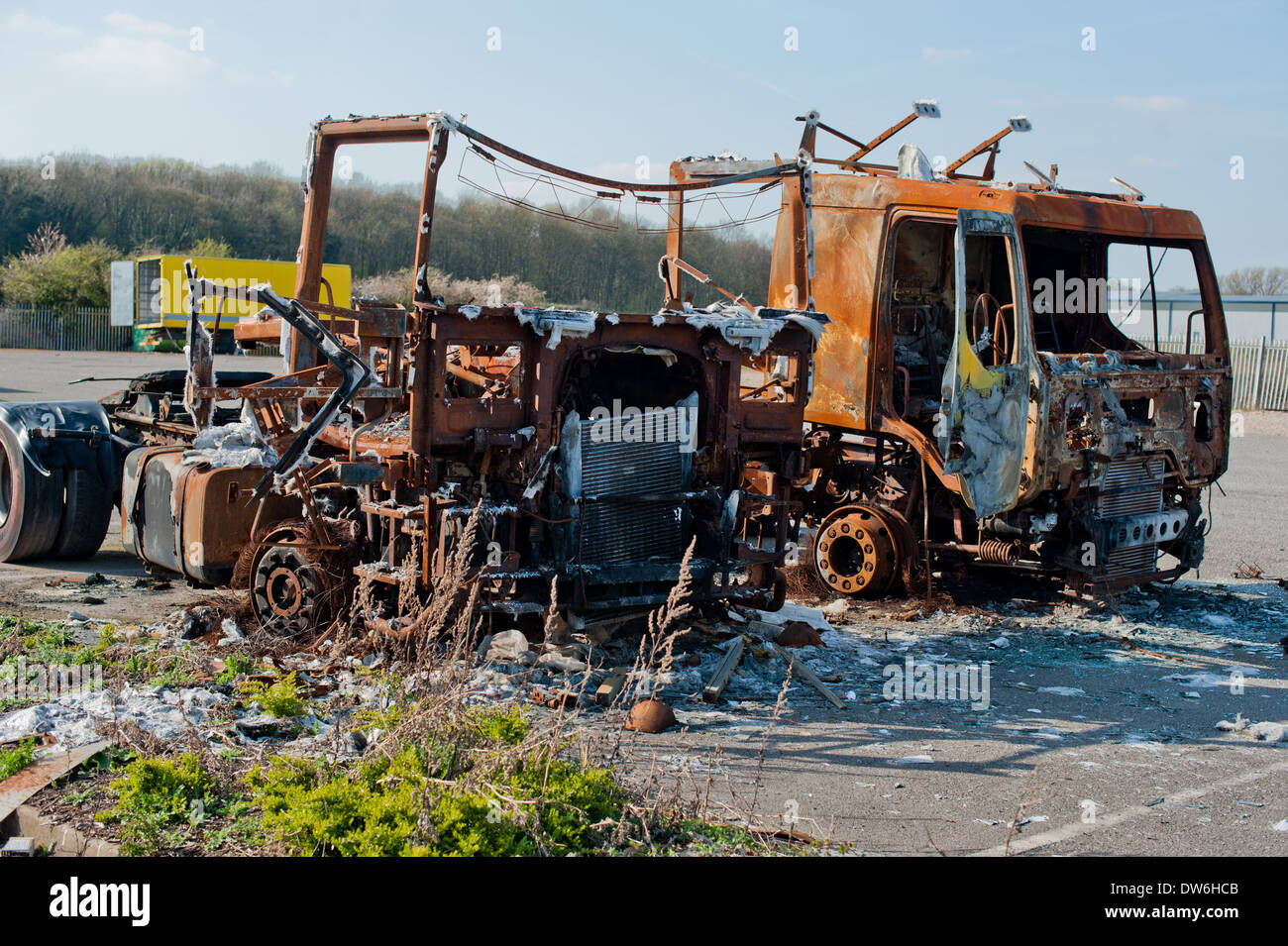 Abandoned Burned out HGV lorry cabs Stock Photo