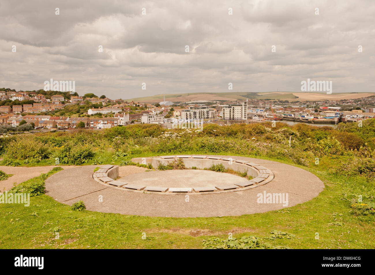 Newhaven world war two gun emplacement .looking towards the new incinerator Stock Photo