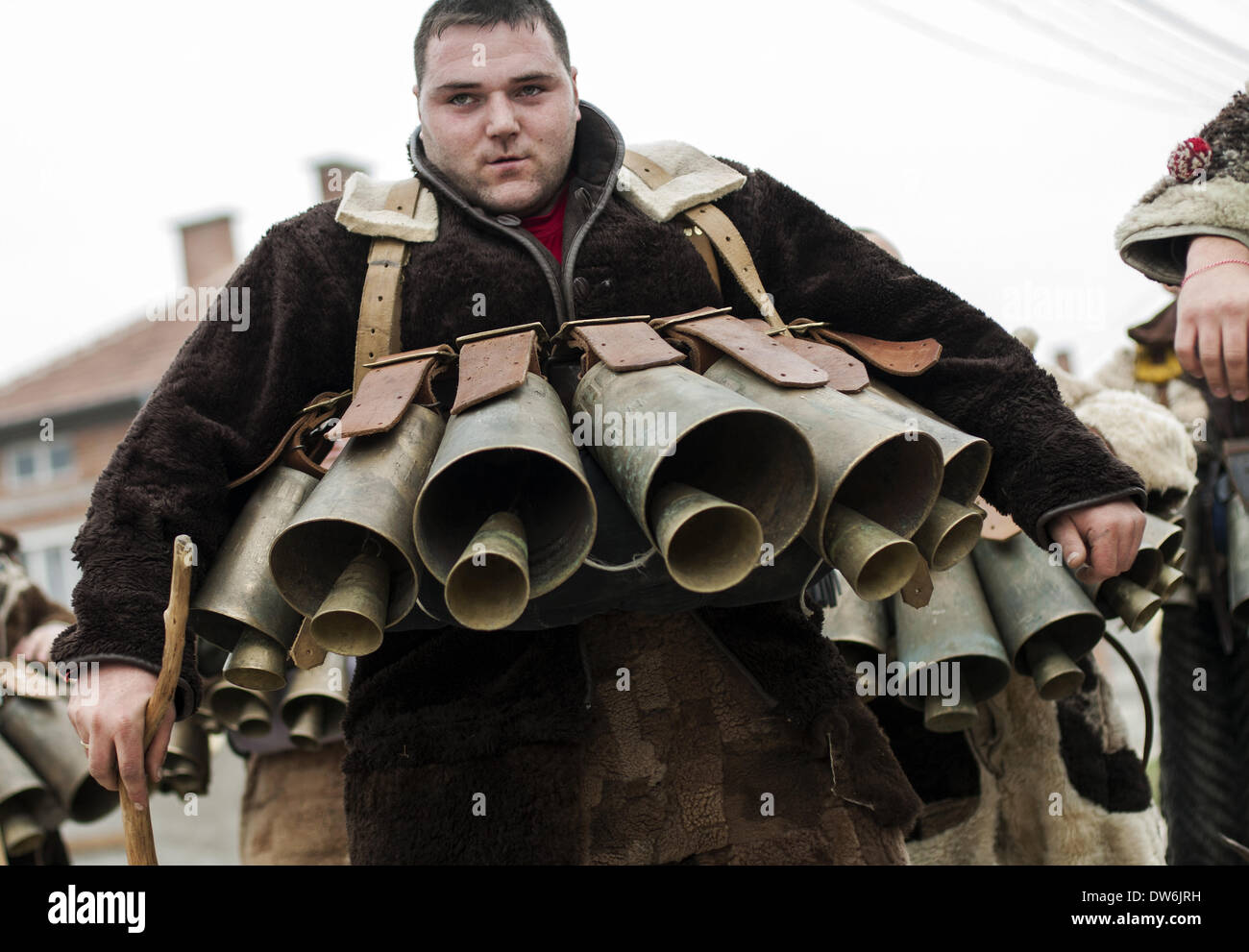 march-1-2014-rakovski-bulgaria-a-man-wearing-an-elaborate-array-of-DW6JRH.jpg