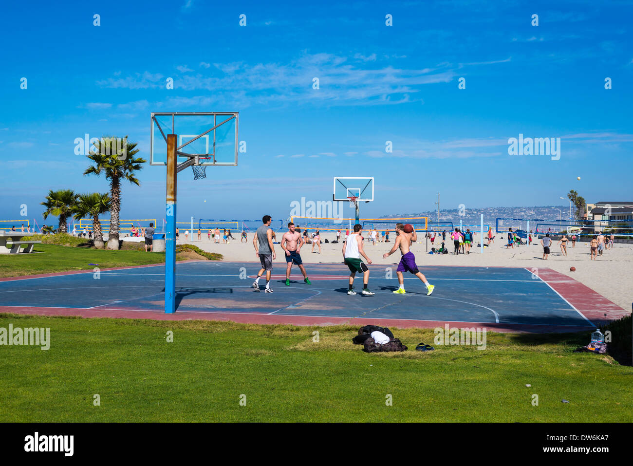 South Mission Beach Park basketball court. San Diego, California, United States. Stock Photo