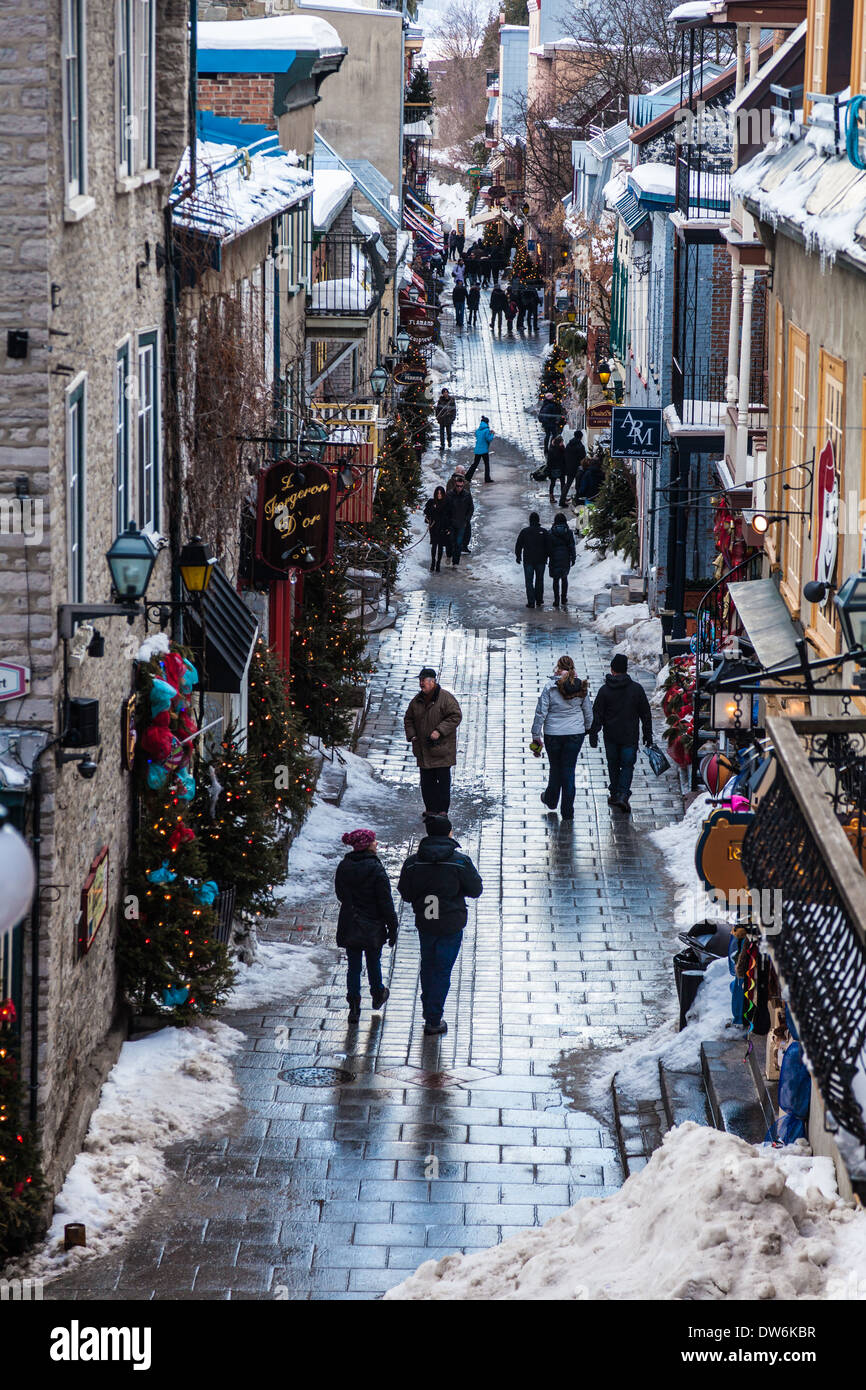 Narrow street of Rue Petit Champlain in Quebec City, Canada Stock Photo