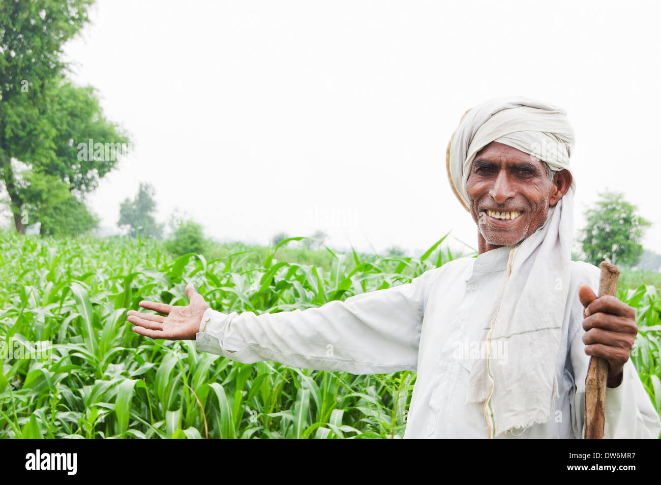 1 Indian farmer standing and showing farms Stock Photo - Alamy