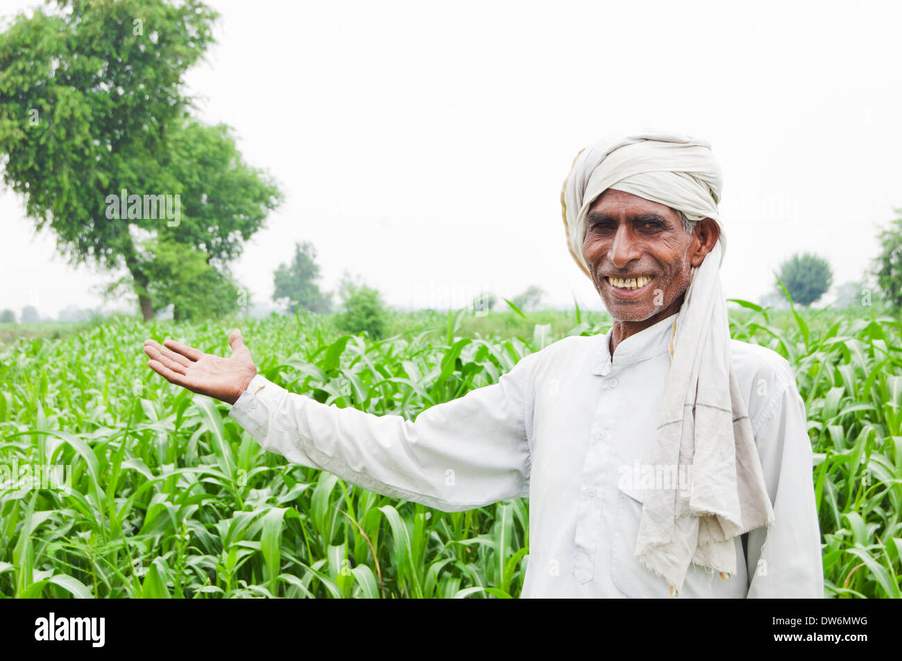 1 Indian farmer standing and showing farms Stock Photo - Alamy