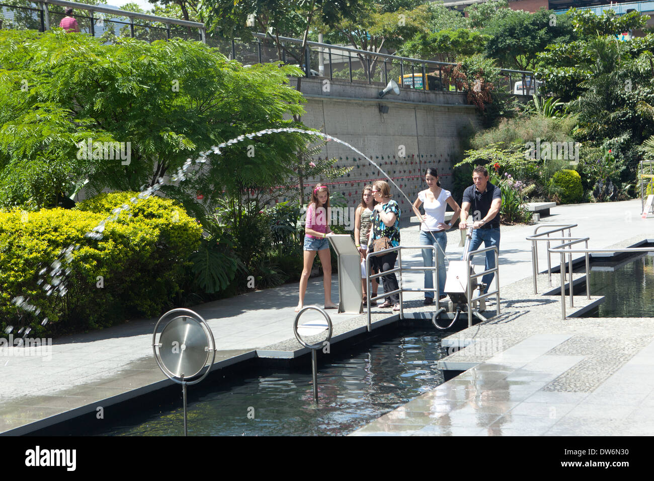 Colombia Medellin Visitors interact with the exhibits at Parque Explora. Stock Photo