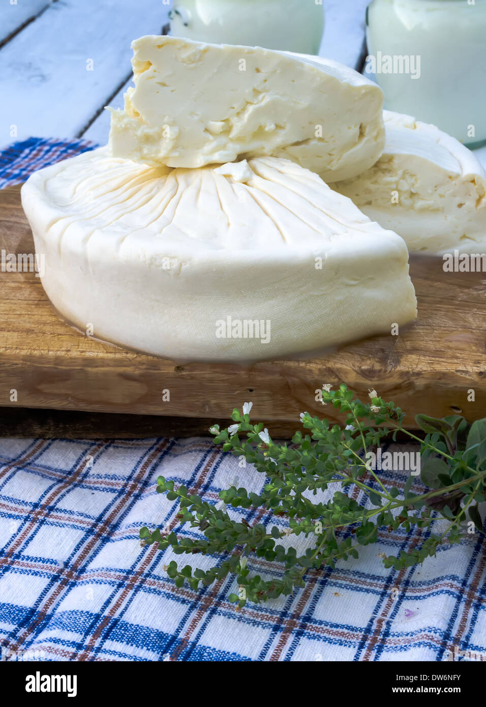 Homemade bulgarian white brined cheese Stock Photo