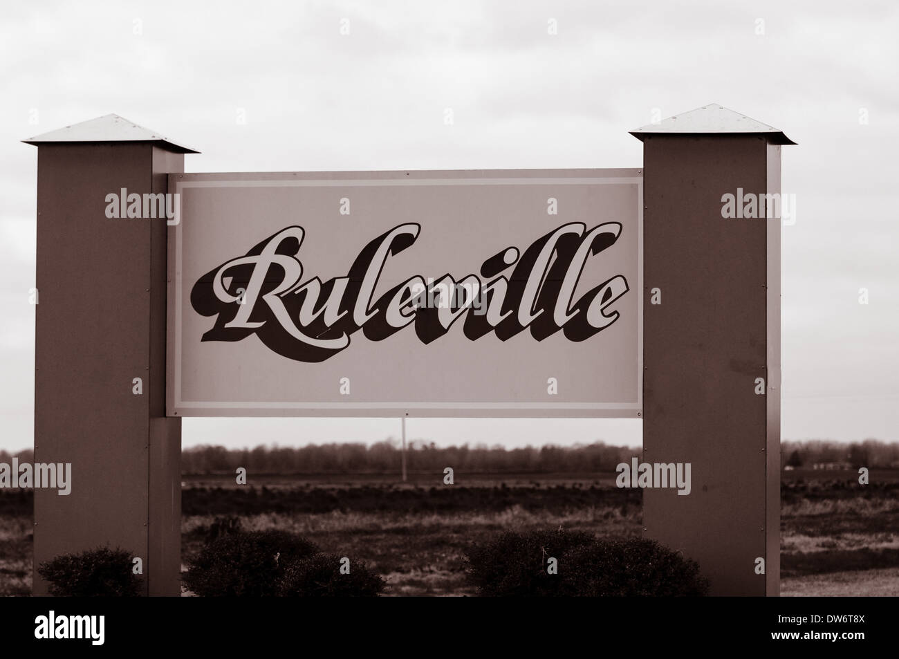 Black and white image of a sign for Ruleville, Mississippi Stock Photo Alamy