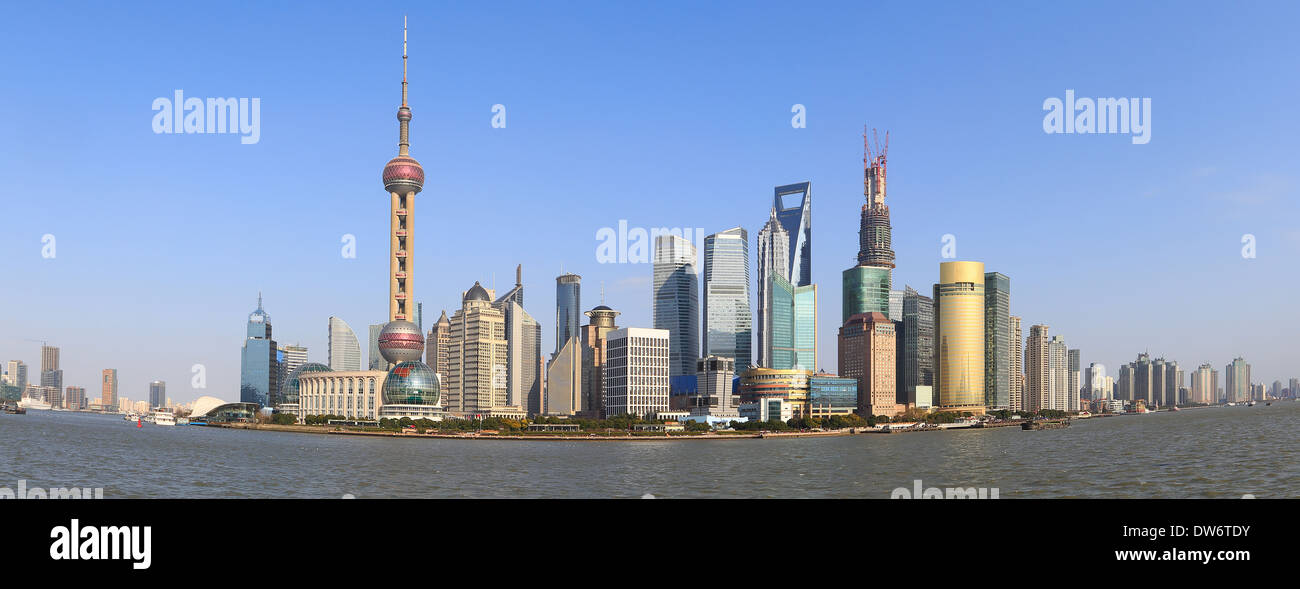 Skyscrapers in Shanghai, China, with blue sky Stock Photo