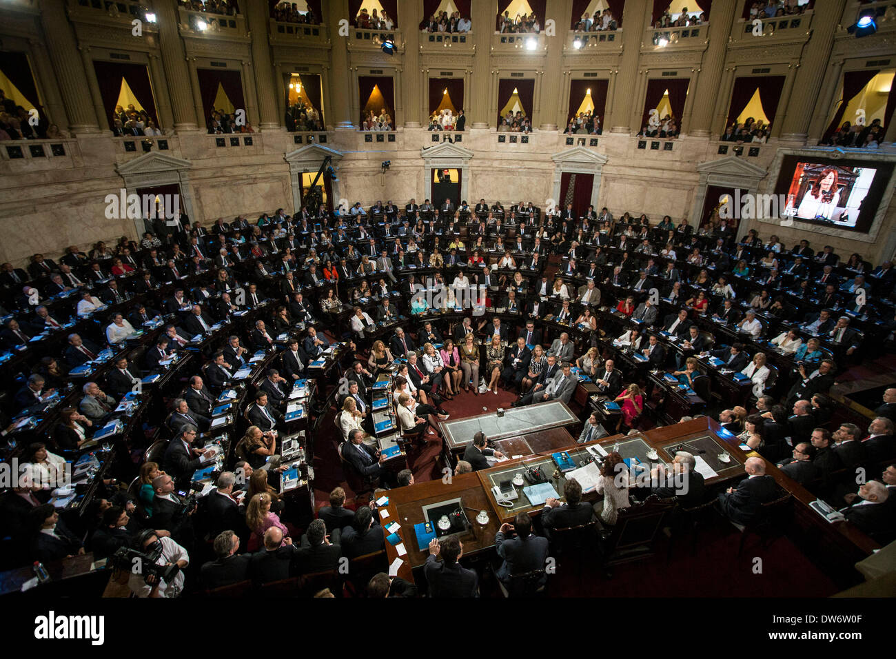 Buenos Aires, Argentina. 1st Mar, 2014. Legislators listen to the speech made by Argentina's President Cristina Fernandez during the inaugural assembly of the 132nd regular session of the National Congress in Buenos Aires, capital of Argentina, on March 1, 2014. Credit:  Martin Zabala/Xinhua/Alamy Live News Stock Photo