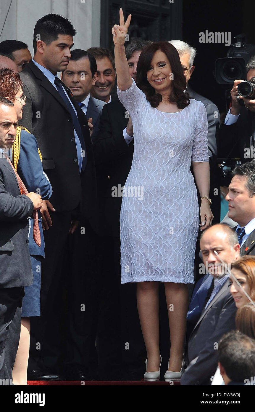 Buenos Aires, Argentina. 1st Mar, 2014. Argentina's President Cristina Fernandez gestures ahead of the inaugural assembly of the 132nd regular session of the National Congress, in Buenos Aires, capital of Argentina, on March 1, 2014. Credit:  Jose Romero/TELAM/Xinhua/Alamy Live News Stock Photo