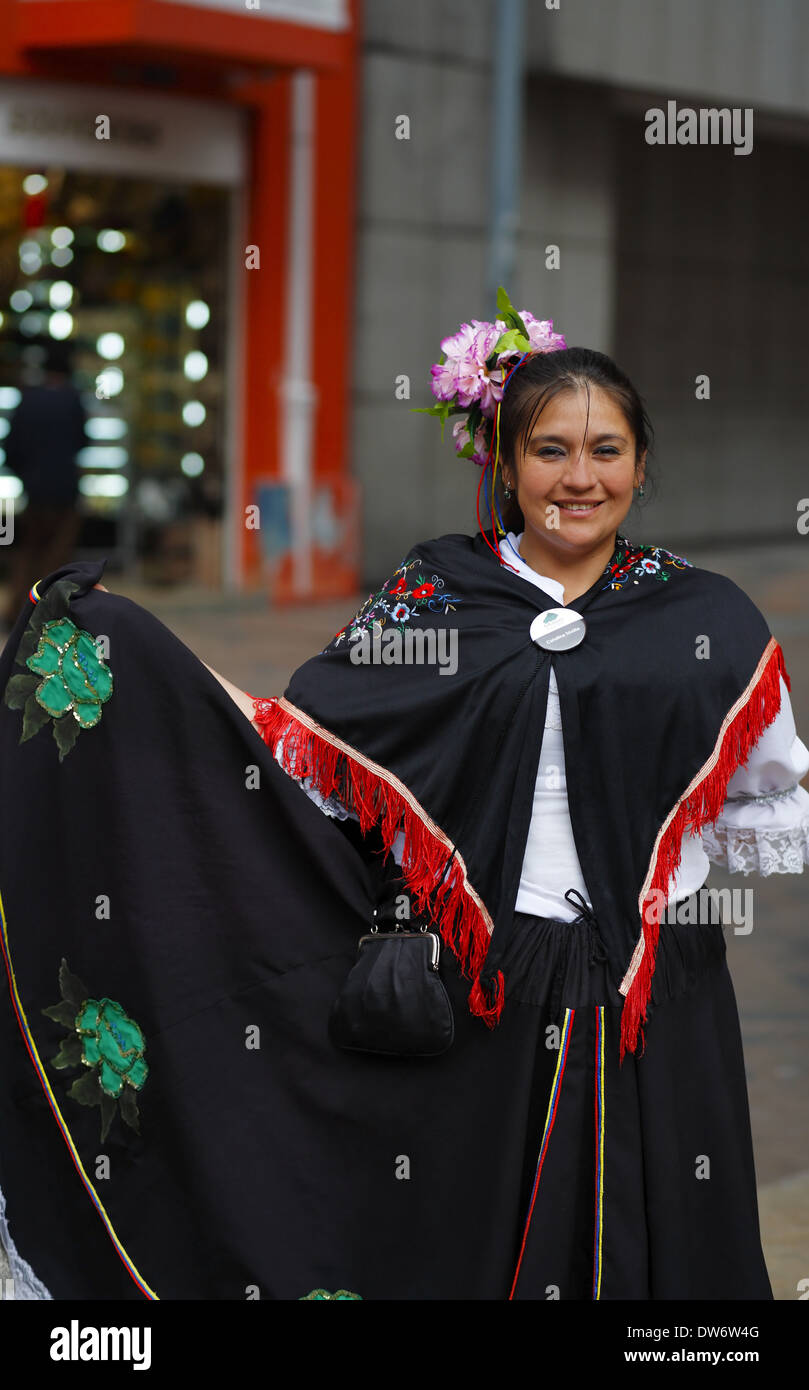 A Colombian woman wearing traditional dress, Bogota, Colombia