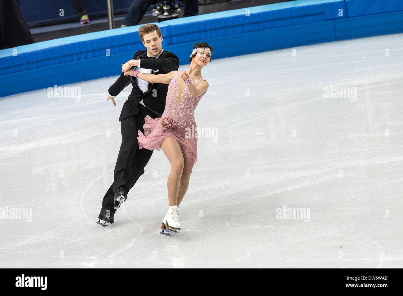 Elena Ilinykh and Nikita Katsalapov(RUS) performing in the Ice Dance short program at the Olympic Winter Games, Sochi, Russia Stock Photo