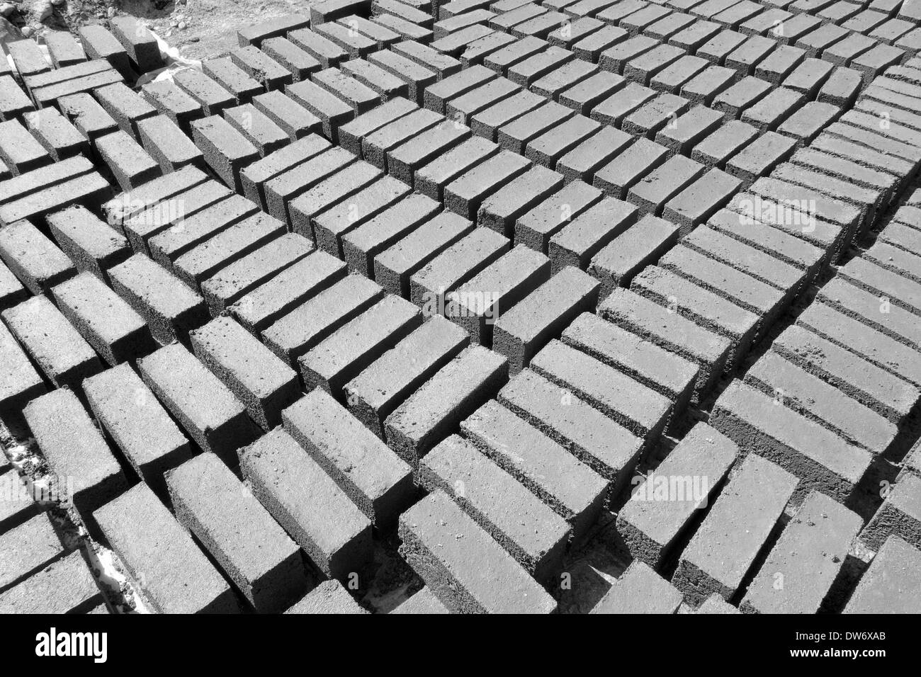 Locally made concrete blocks, Jagat, Nepal. Stock Photo