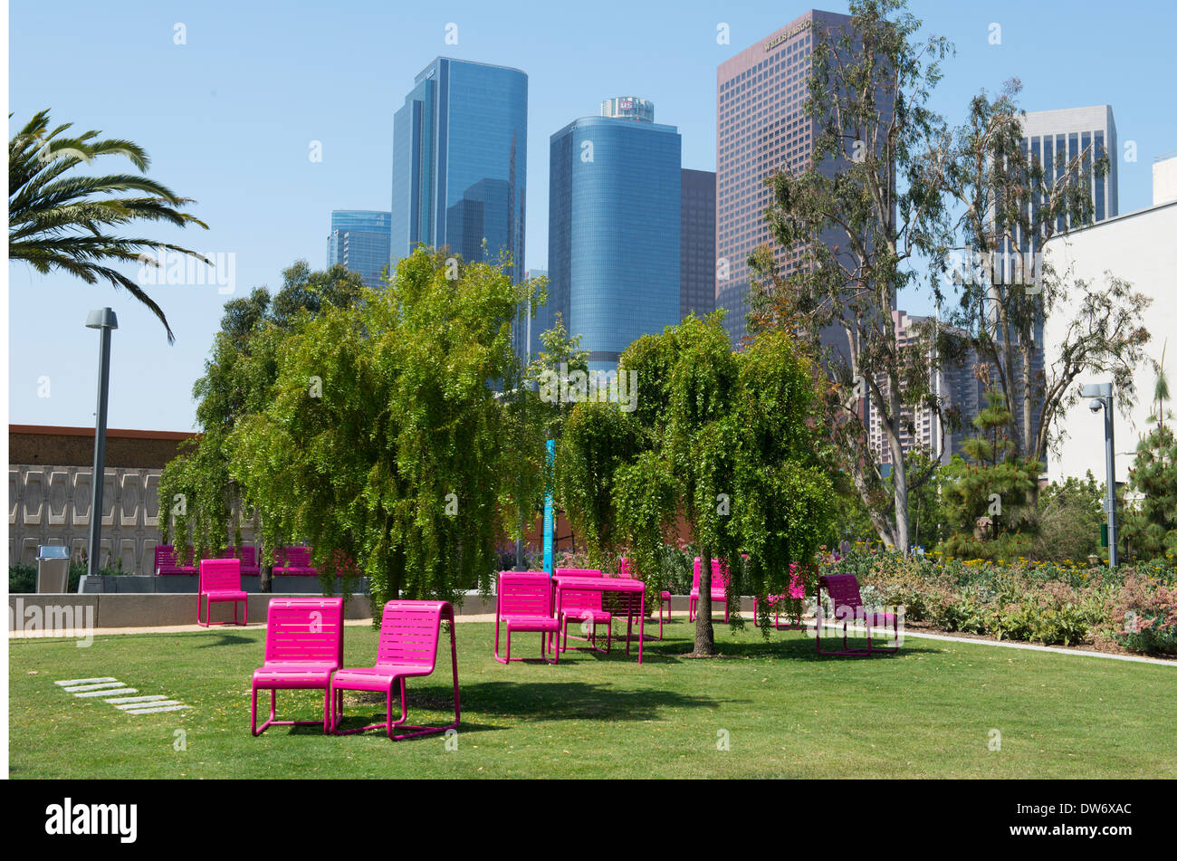 Pink chairs in a park Los Angeles Stock Photo Alamy