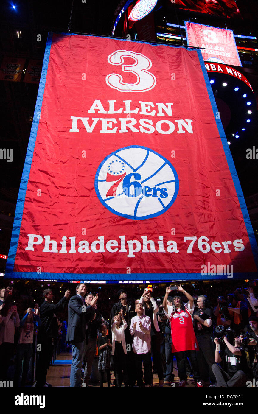 March 1, 2014: NBA commissioner Adam Silver talks during the Allen Iverson  jersey retirement ceremony at the NBA game between the Washington Wizards  and the Philadelphia 76ers at the Wells Fargo Center