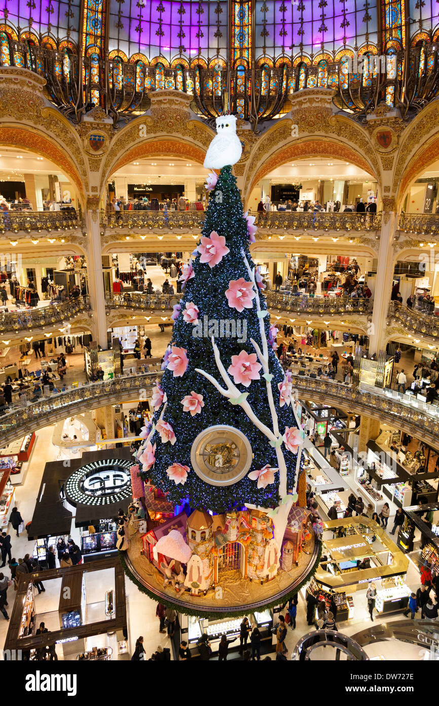 Christmas tree and decorations in the Galeries Lafayette department