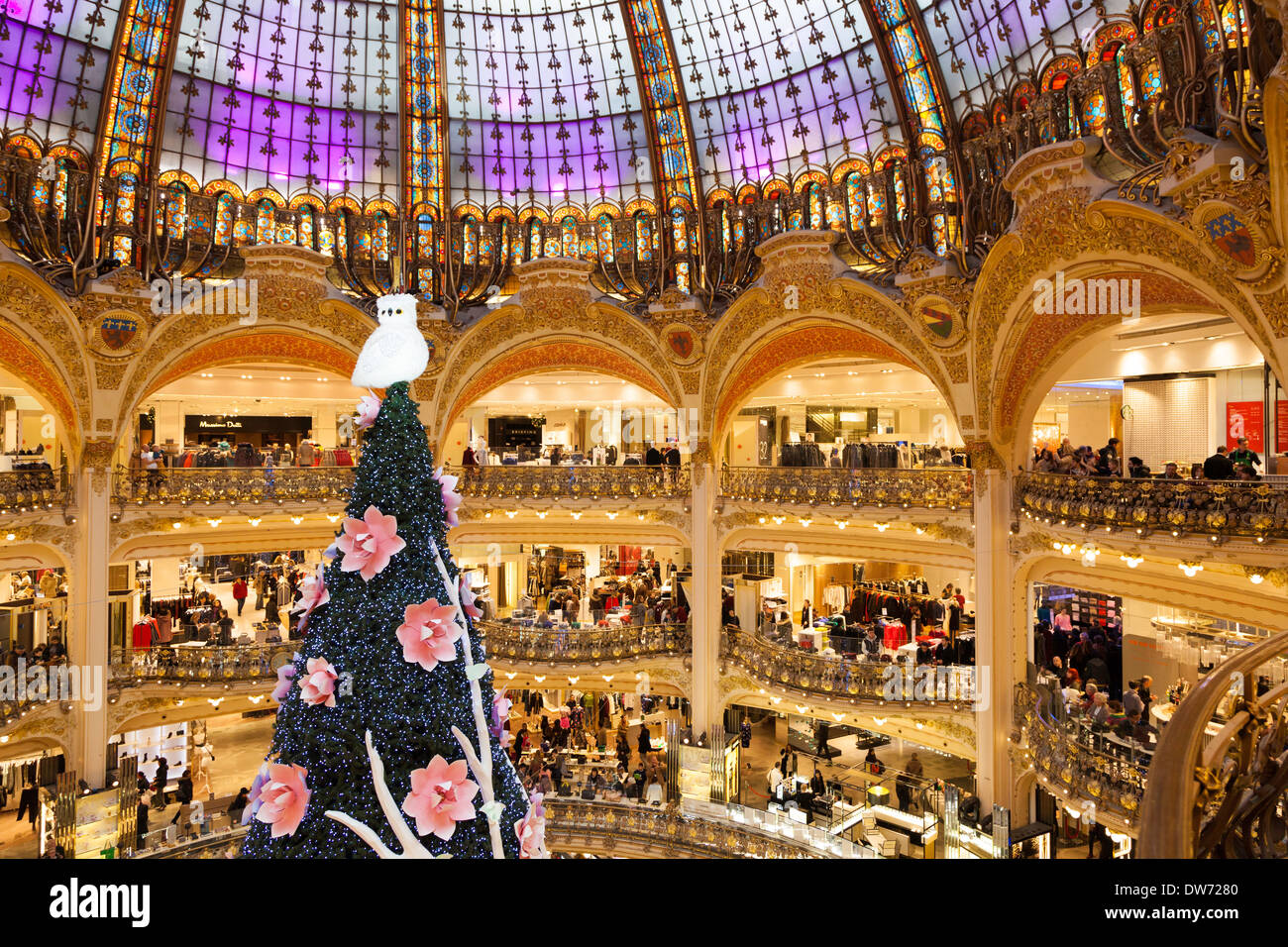 Christmas tree and decorations in the Galeries Lafayette department