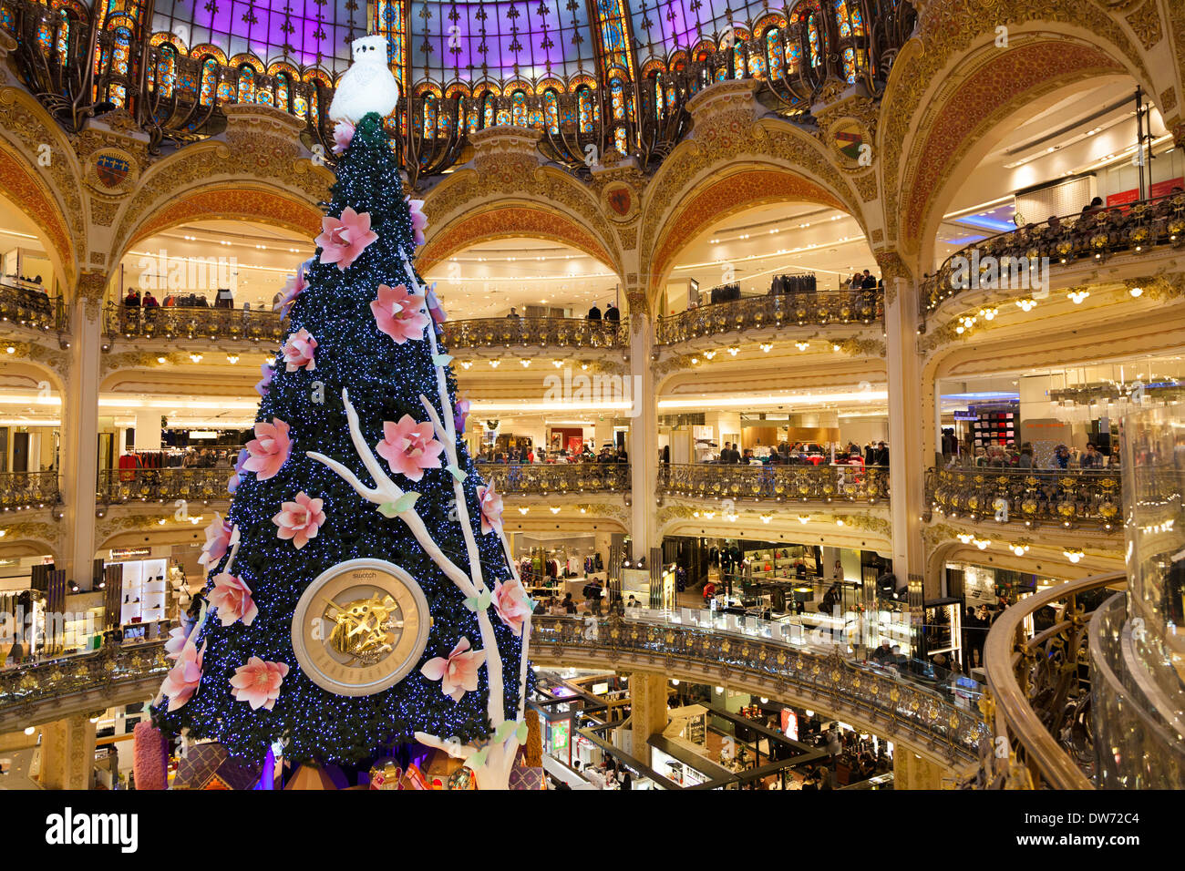 Christmas tree and decorations in the Galeries Lafayette department