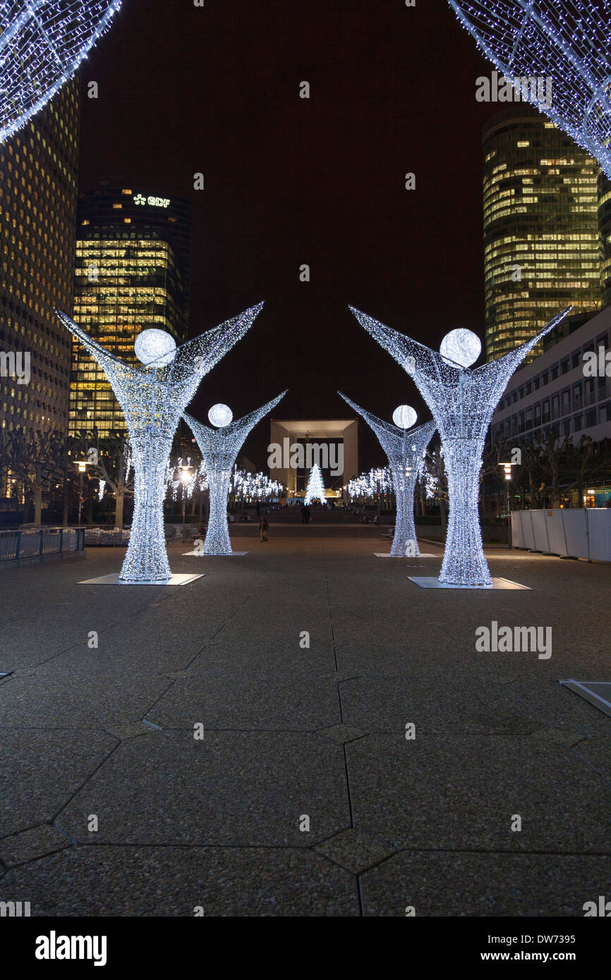 Christmas lights and decorations on the concourse at La Defense, Paris