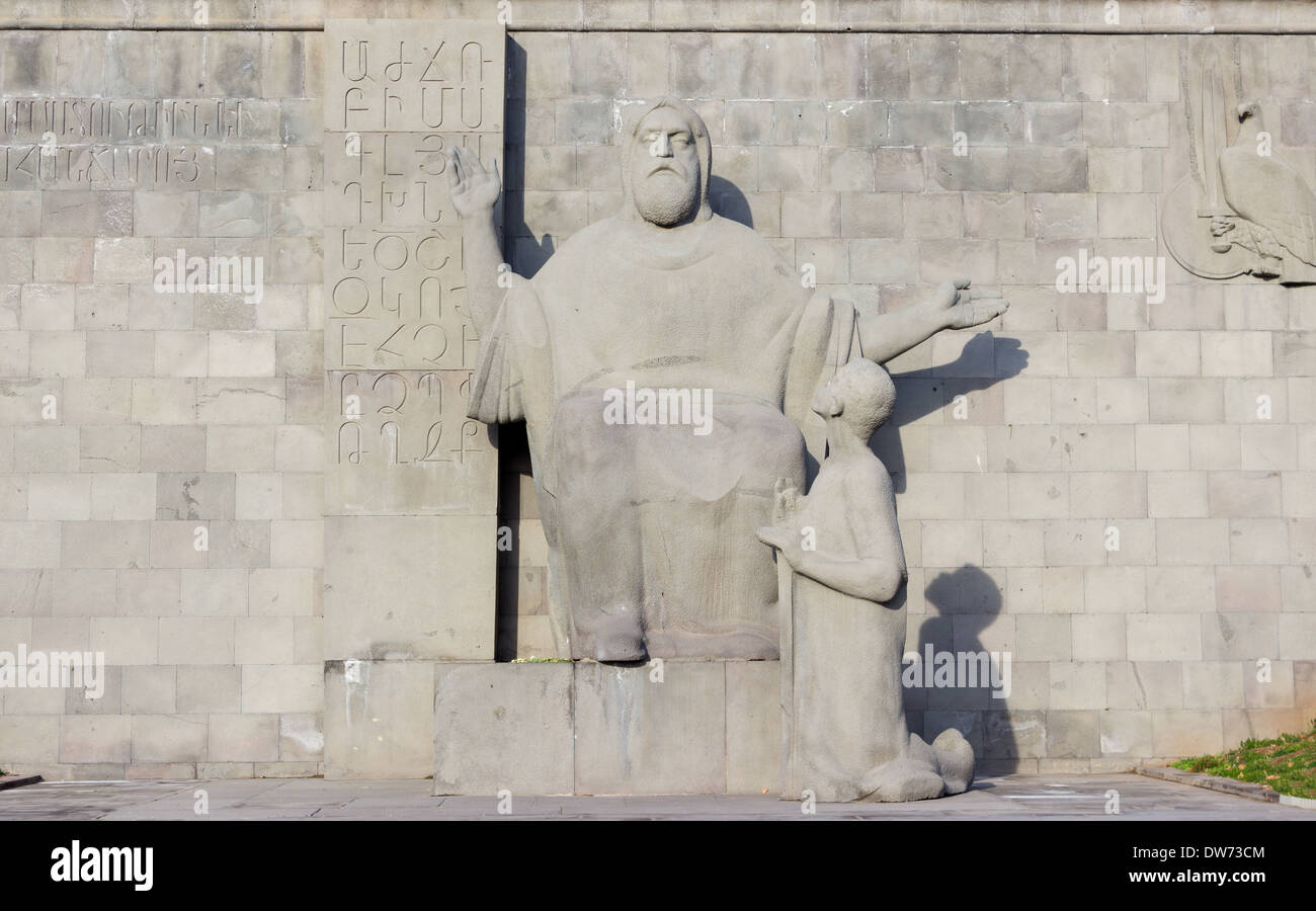 The Mesrop Mashtots statue in Yerevan Stock Photo