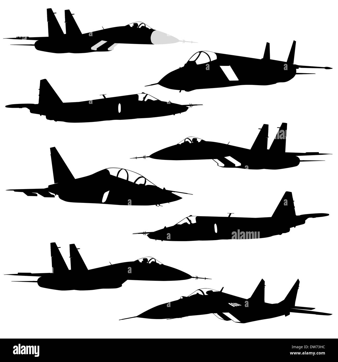 Collection of different combat aircraft silhouettes. vector ill Stock ...