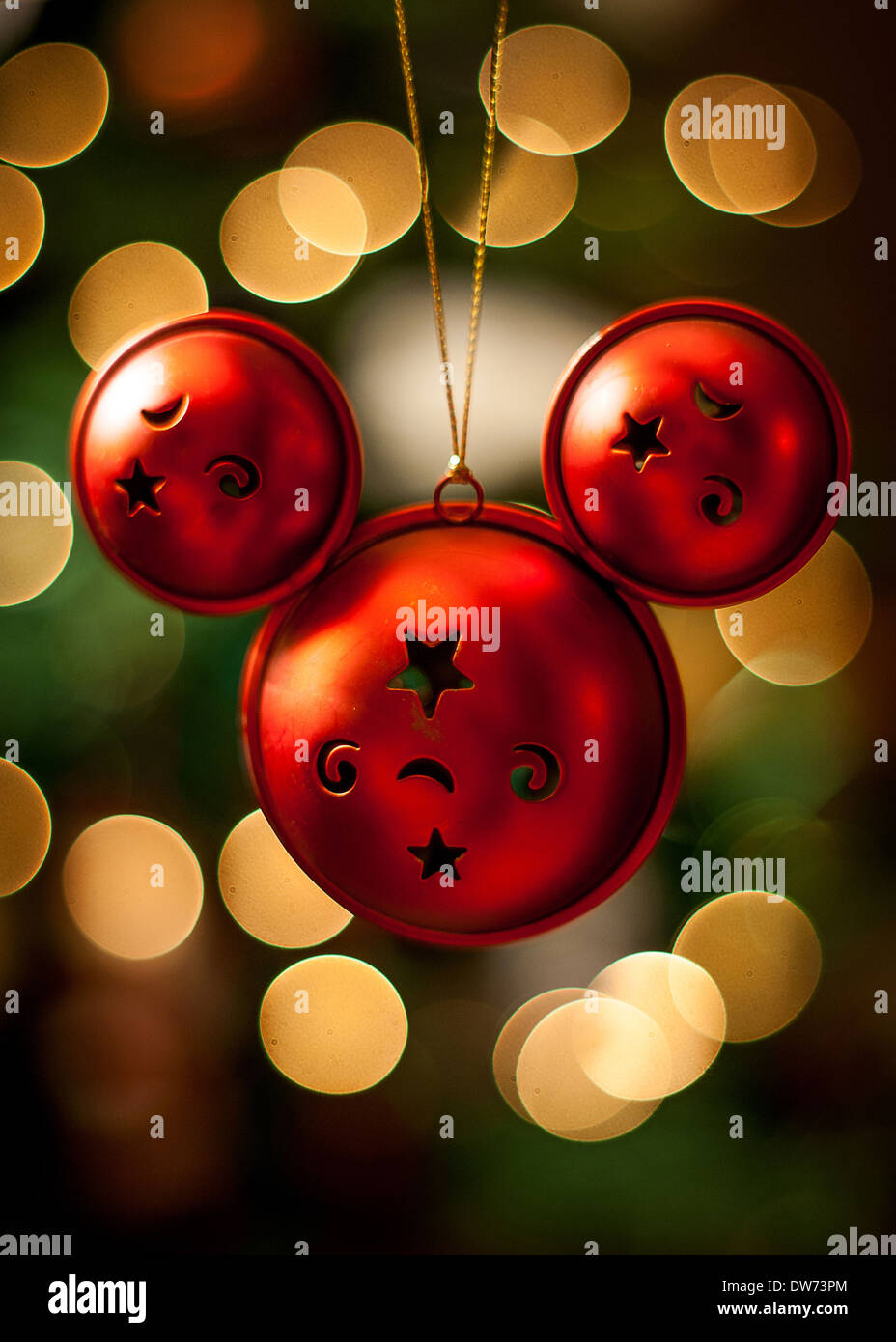 Disney Christmas tree decoration with large bokeh Stock Photo