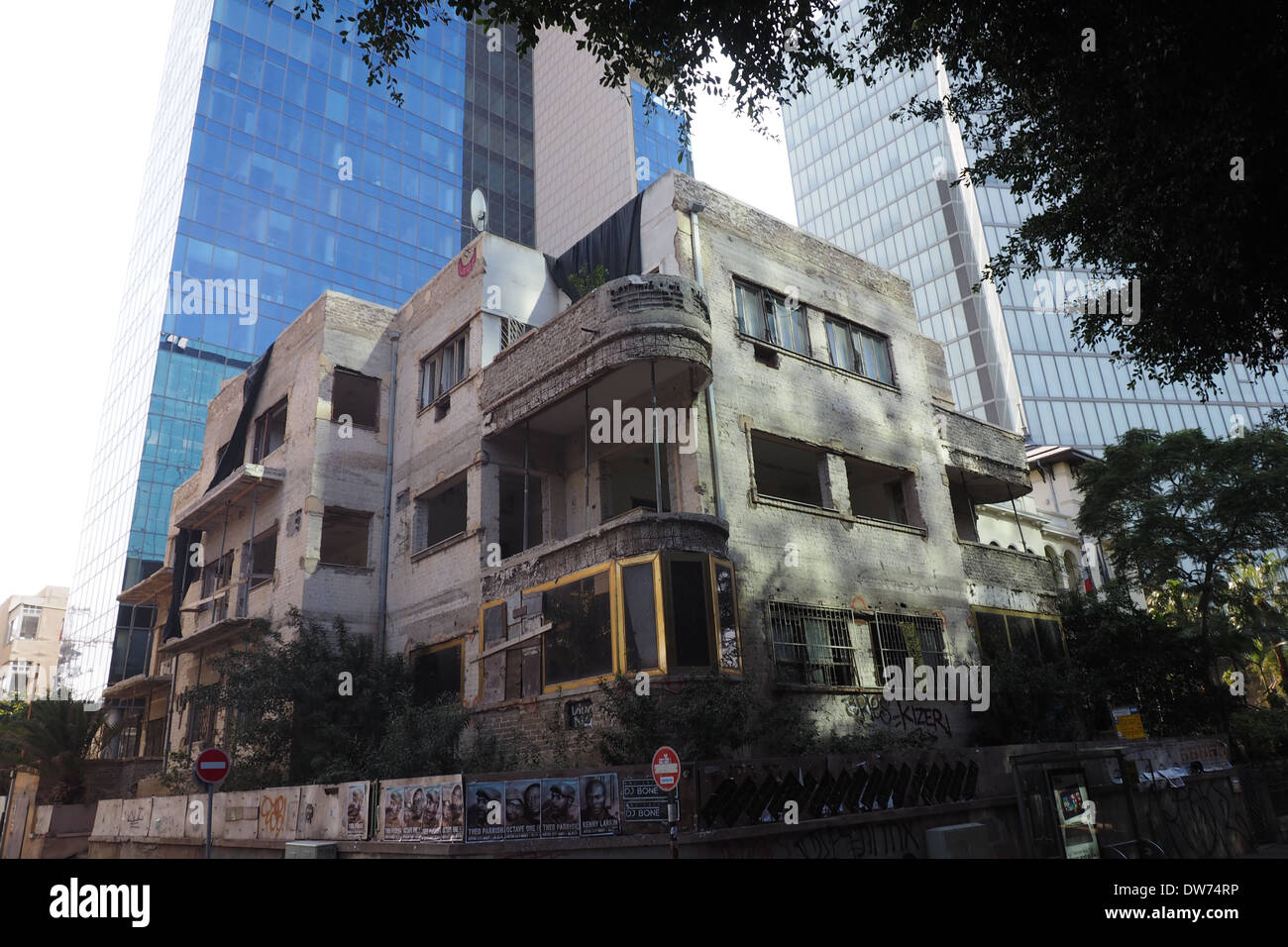 Derelict Bauhaus building on King George St Tel Aviv, Israel. Stock Photo