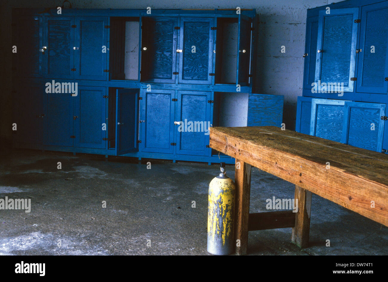 Bonaire Caribbean island color scuba tank dive diving lockers Stock