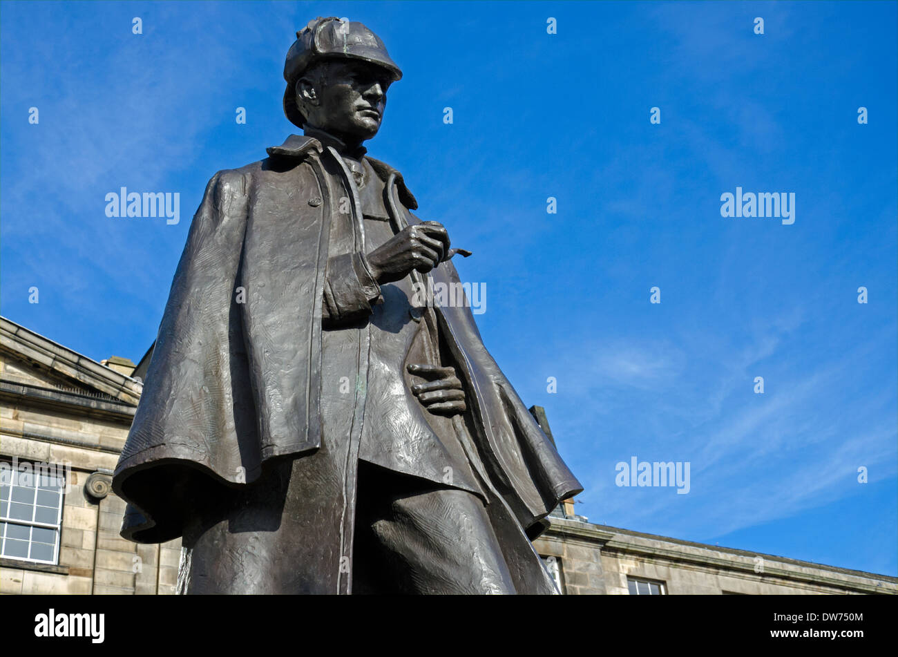 Statue of Sherlock Holmes in Picardy Place in Edinburgh, the street where his creator Sir Arthur Conan Doyle was born. Stock Photo