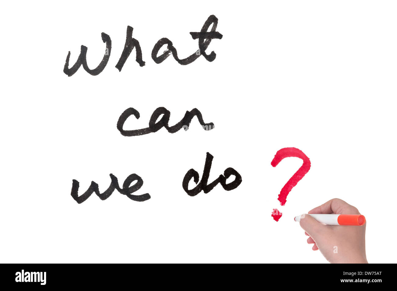 What can we do? words written on white board Stock Photo