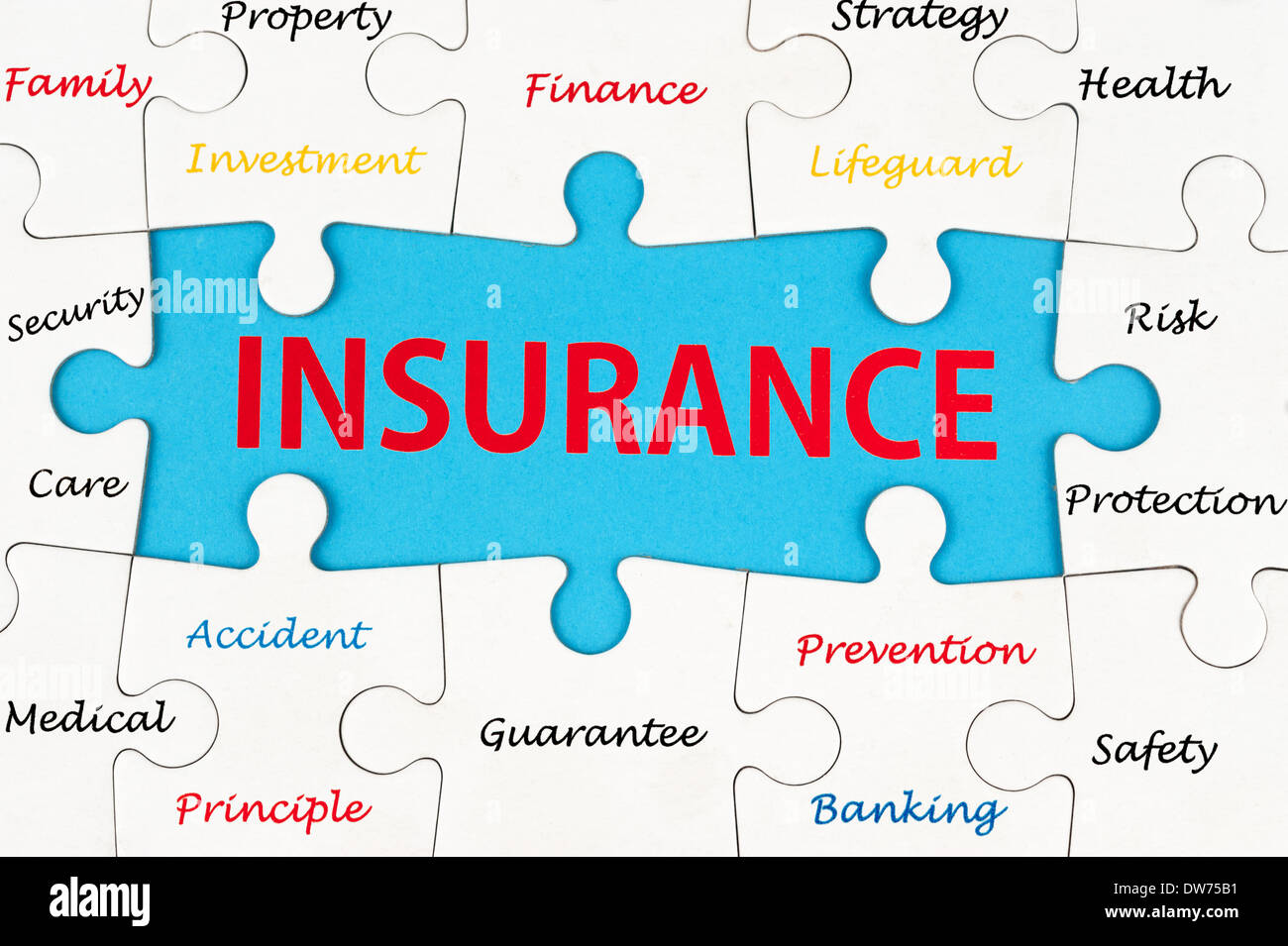 Insurance concept word cloud on group of jigsaw puzzle pieces Stock Photo 67155397 Alamy