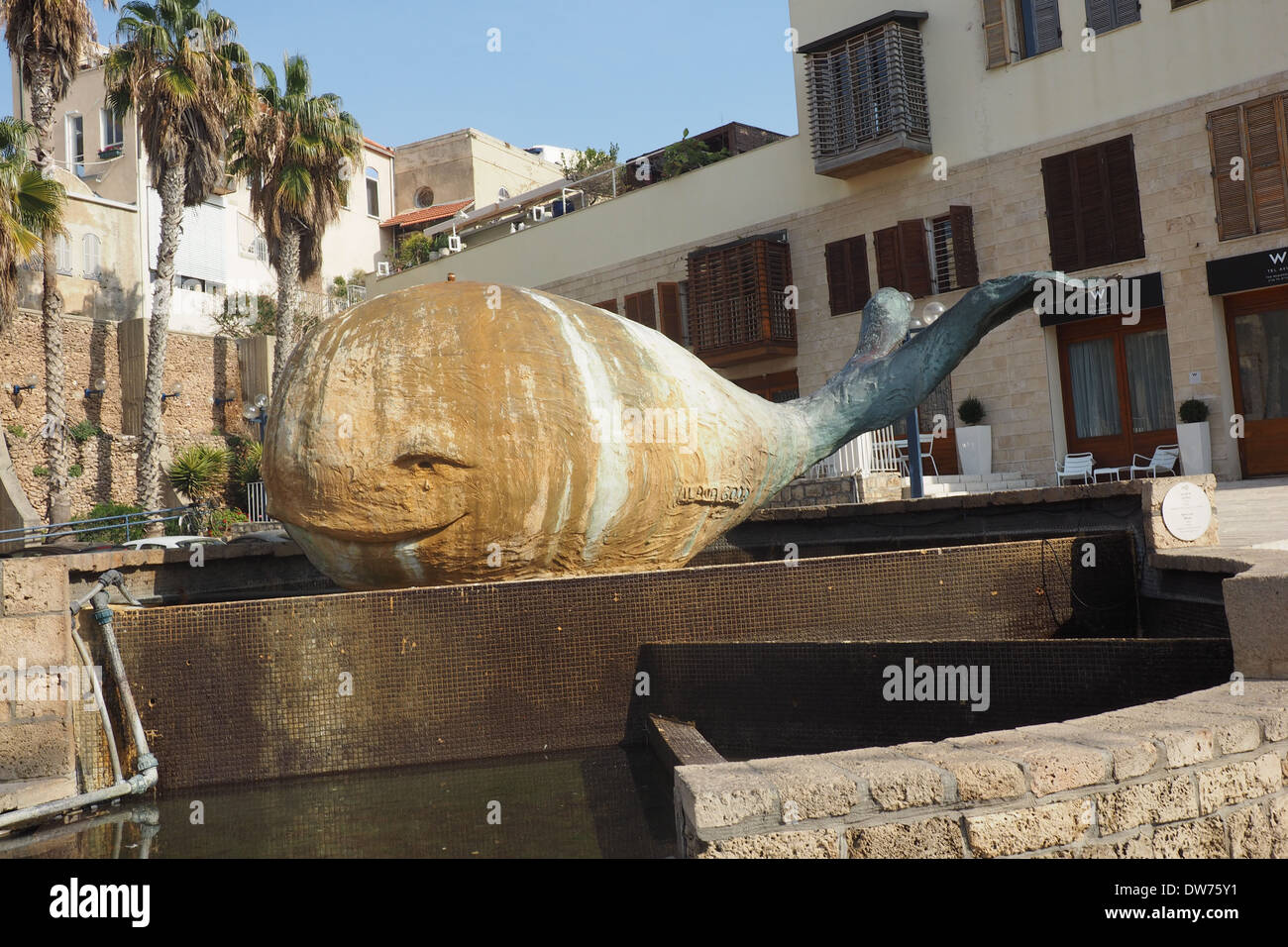 The whale that swallowed Jonah sculpture in Jaffa, Israel. Stock Photo