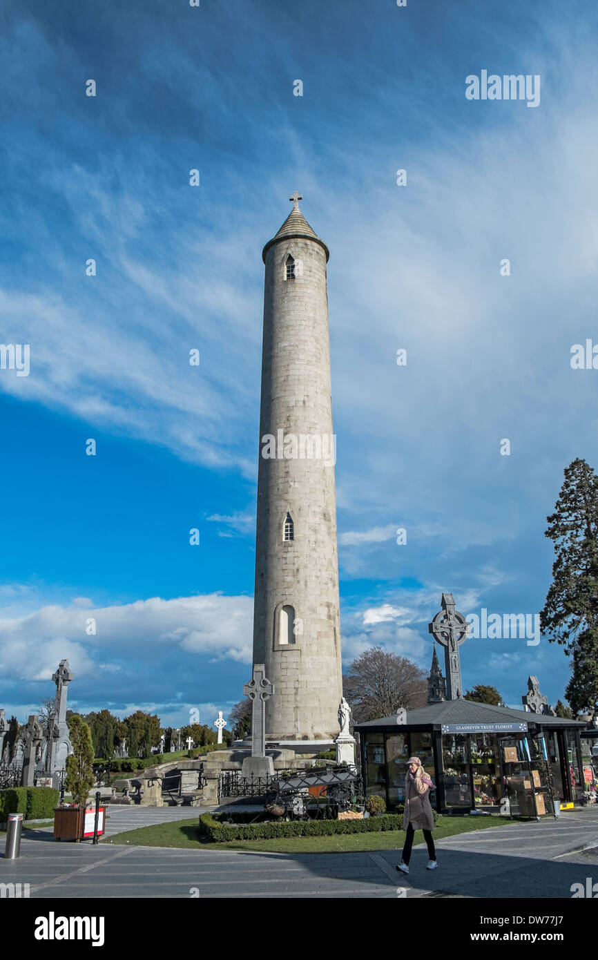 A modern round tower contains the tomb of the Liberator Daniel O'Connell in Prospect Cemetery, Glasnevin, Dublin, Ireland Stock Photo