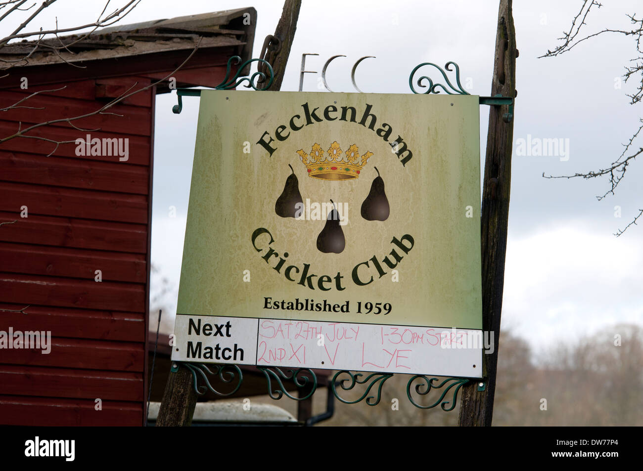 Feckenham Cricket Club sign, Worcestershire, England, UK Stock Photo