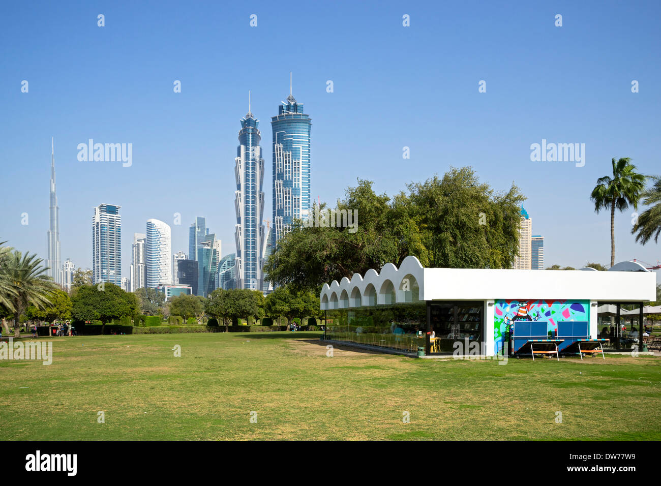 Pavilion with library and cafe in Al Safa Park in Dubai United Arab Emirates Stock Photo