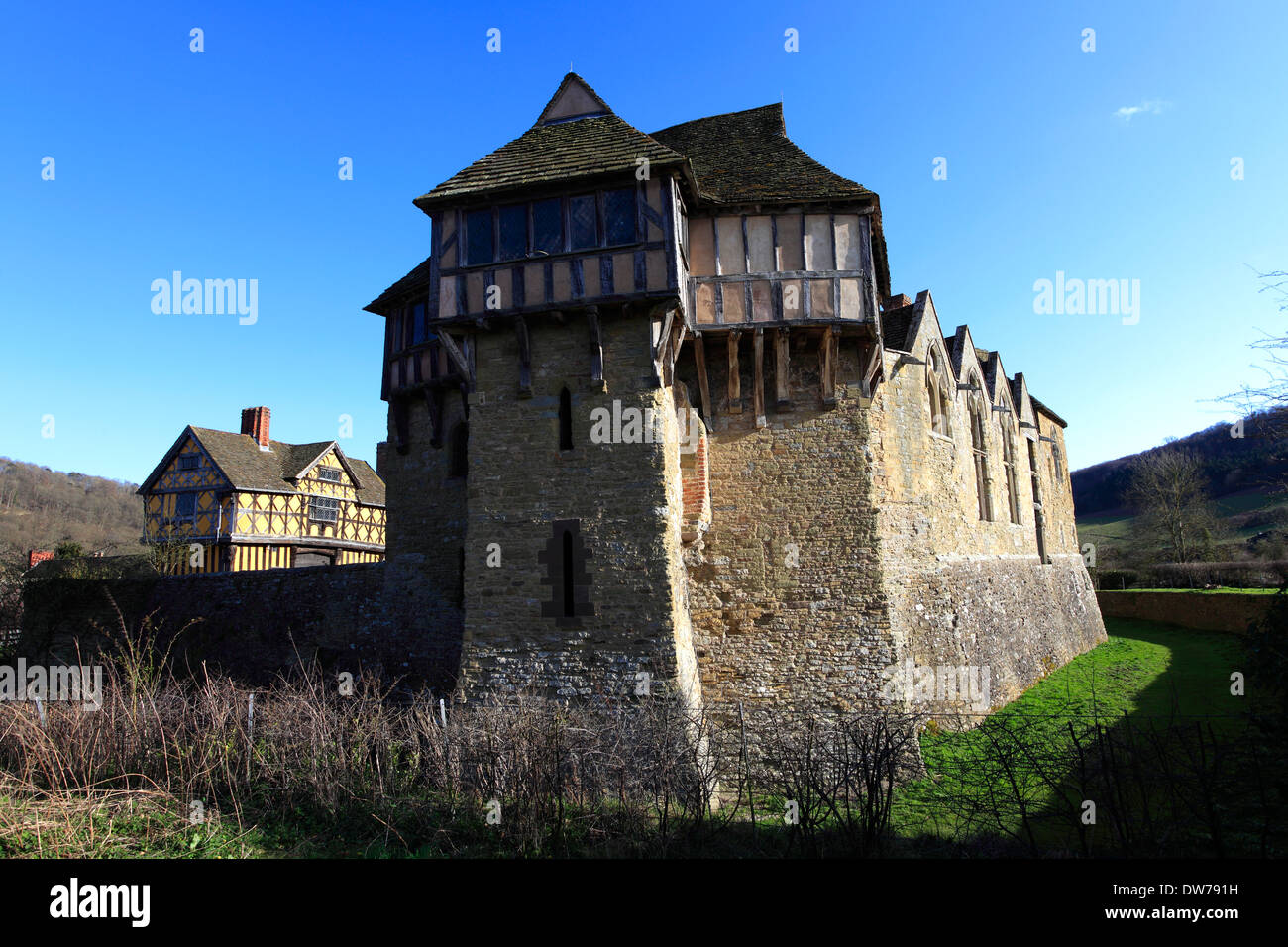 Stokesay Castle, medieval fortified manor house, Craven Arms, Shropshire County, England, UK Stock Photo