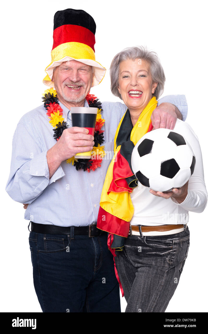 Senior sport fans (germany) in front of white backround Stock Photo