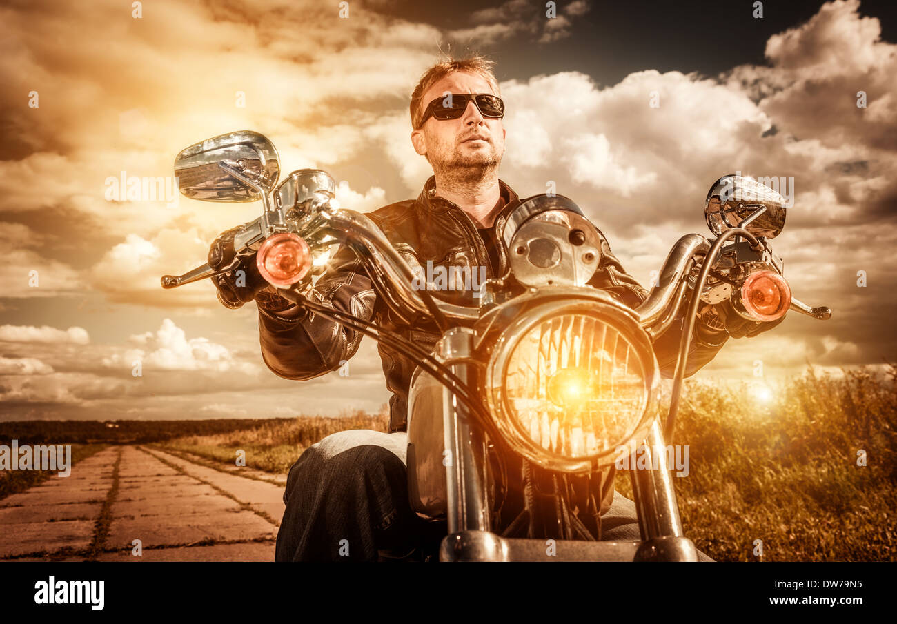 Biker on a motorcycle Stock Photo