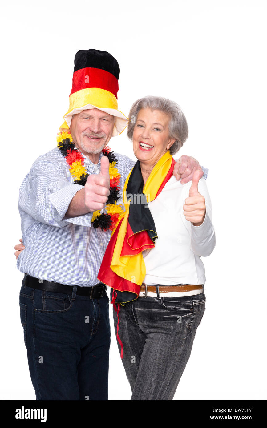 Senior sport fans (germany) in front of white backround Stock Photo