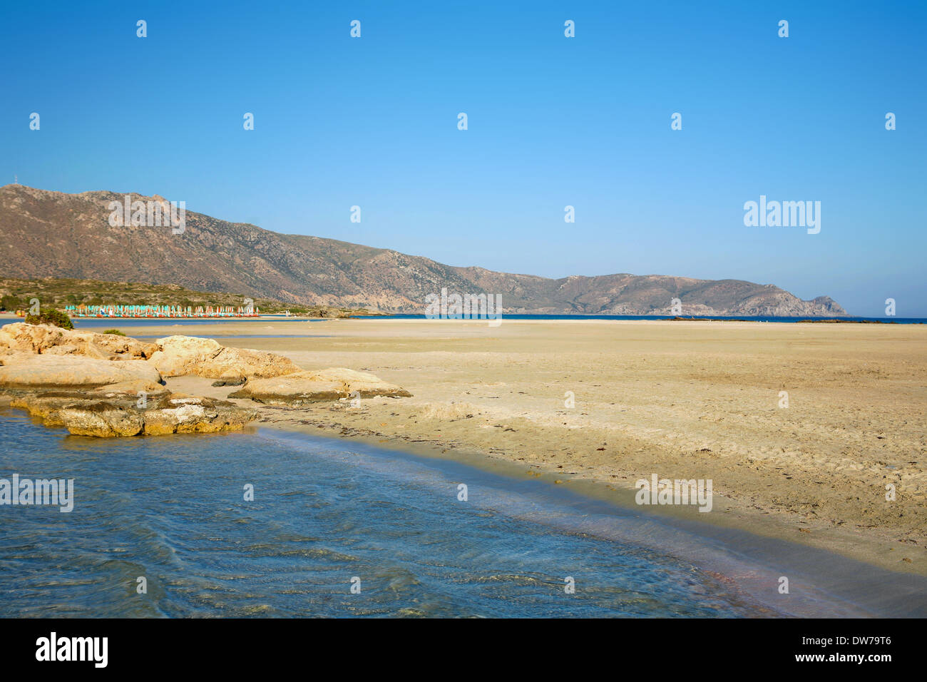 Gentle waves lap Elafonissos beach on the south-west coast of Crete, Greece, Stock Photo