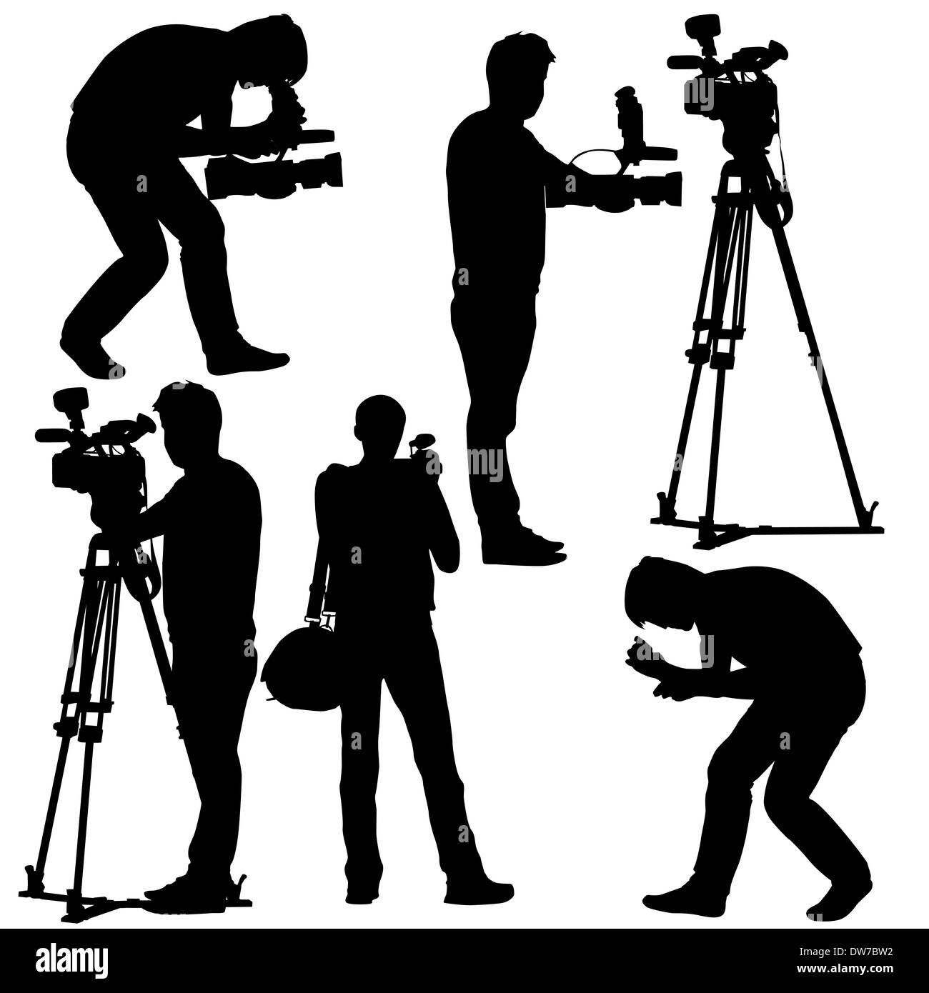 Cameraman with video camera. Silhouettes on white background. Vector ...