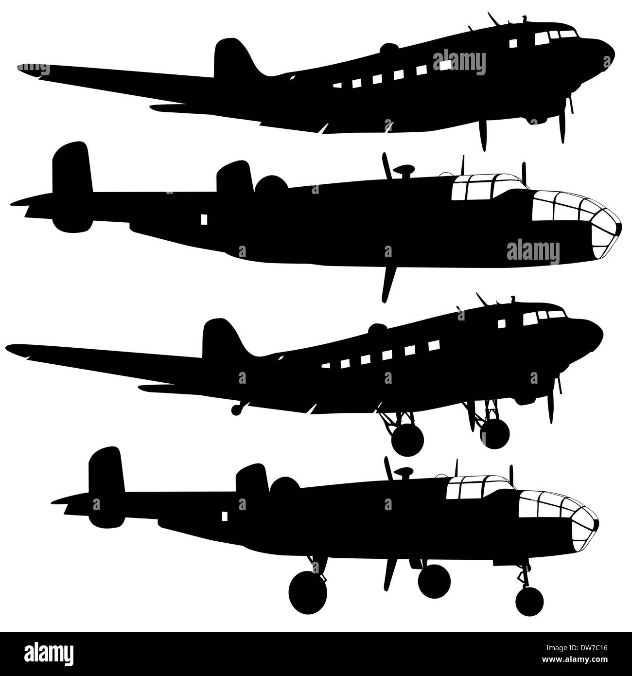 Collection of different combat aircraft silhouettes. vector ...